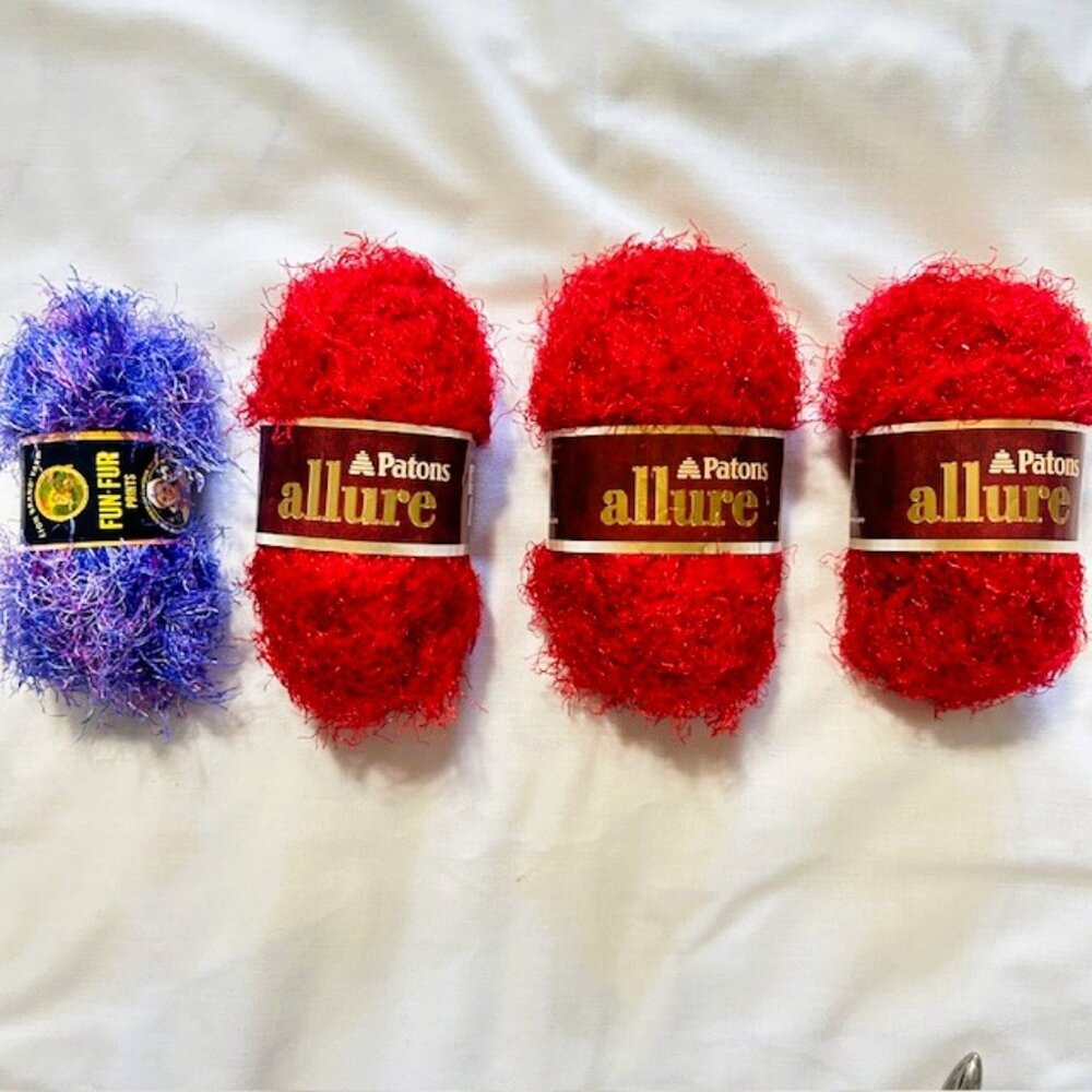 Patons Allure Yarn 3 balls Garnet Red 47 yards 1 ball Lion Brand Purple 57 yards